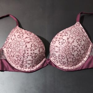 Victoria's Secret Elegant Floral Embroidered Bra - burgundy